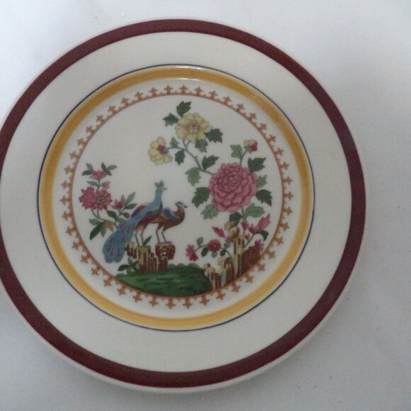 Mayer China Vintage Peacock Bird ceramic Set 2 floral Dinner Snack Salad 9" - Picture 10 of 14